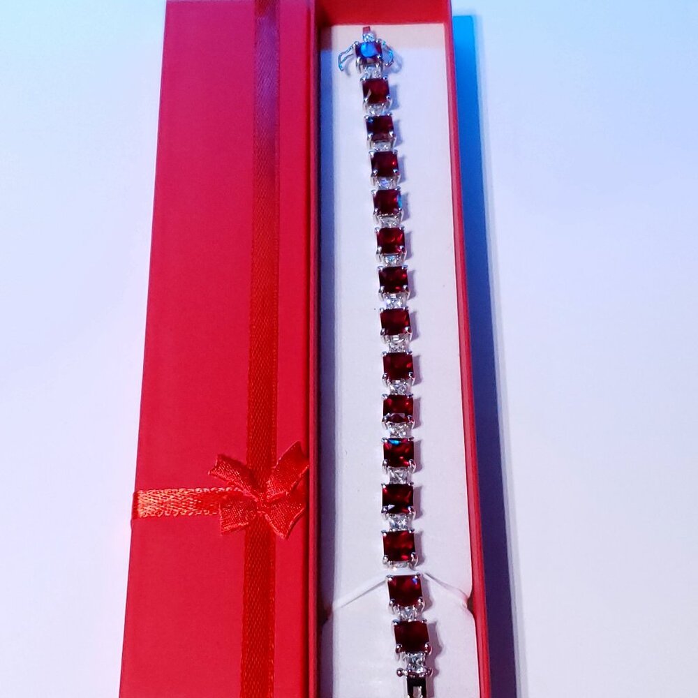 Sterling Silver W/ Deep Red & Clear CZ (7 Inches)